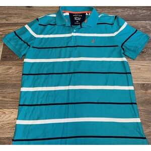 Nautica Performance Deck Shirt  Size Large Green With Stripe White/Black